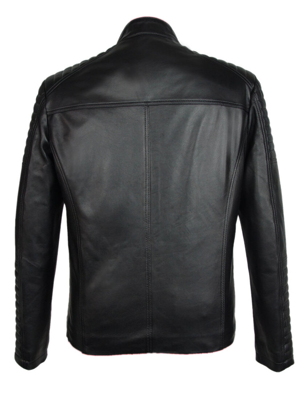 Bukowski męska skórzana kurtka casual zapinana na zamek stójka dekolt