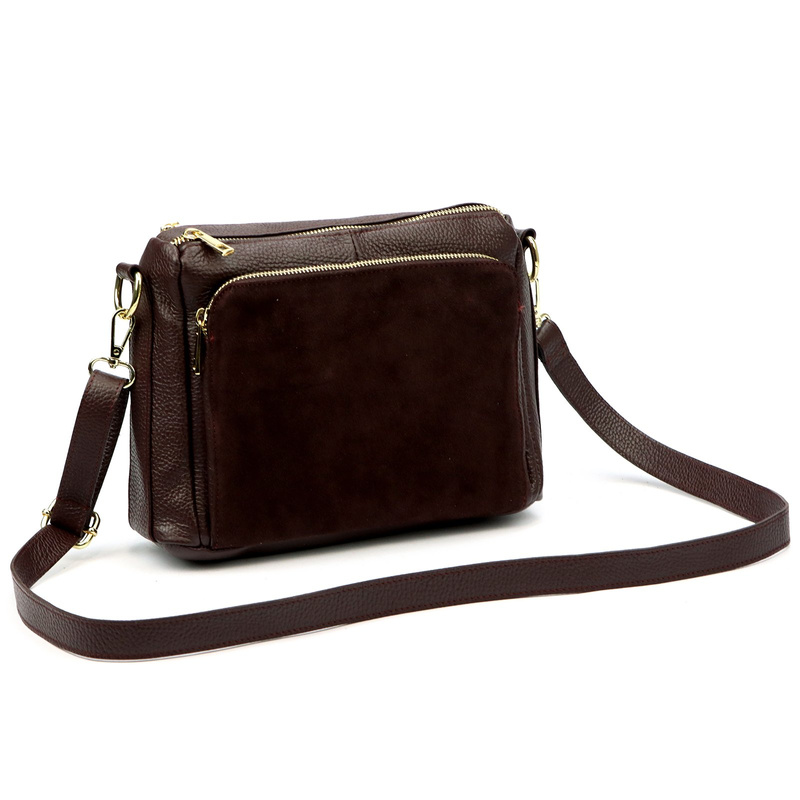 Luka damska listonoszka na ramię skóra naturalna dwie komory trzy kieszenie