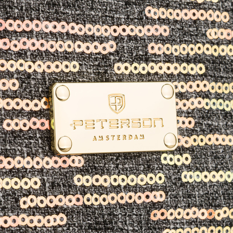 Czarna, podróżna kosmetyczka z tkaniny syntetycznej ozdobiona cekinami - Peterson