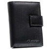 Duży portfel męski ze skóry naturalnej w czarnym kolorze, mieszczący dowód rejestracyjny i zamykany na zatrzask - Rovicky