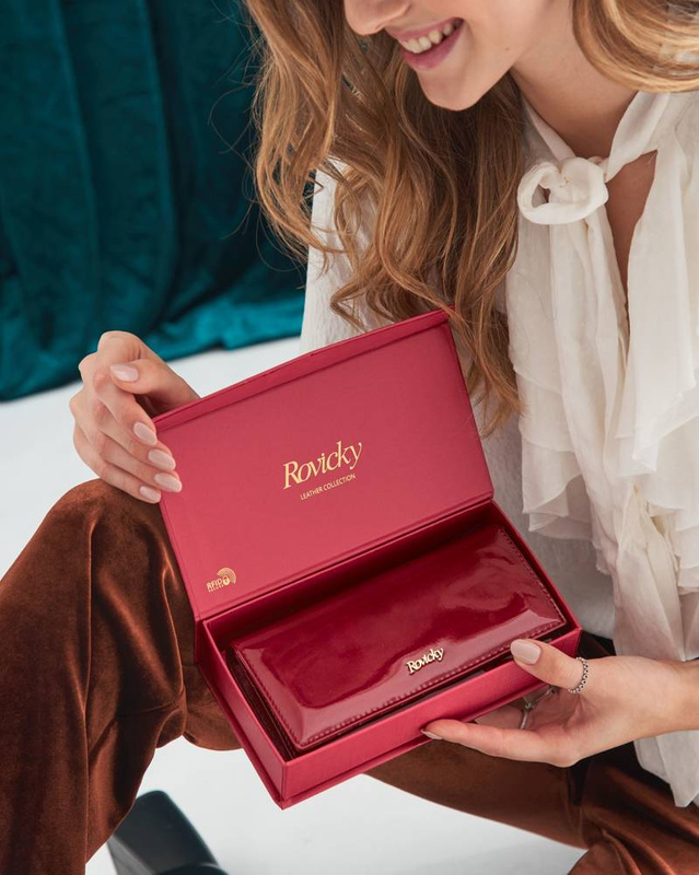 Rovicky portfel damski skóra naturalna lakierowana portmonetka duża RFID