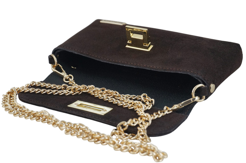 Zamszowa kopertówka na łańcuszku Barberinis - Brązowa ciemna