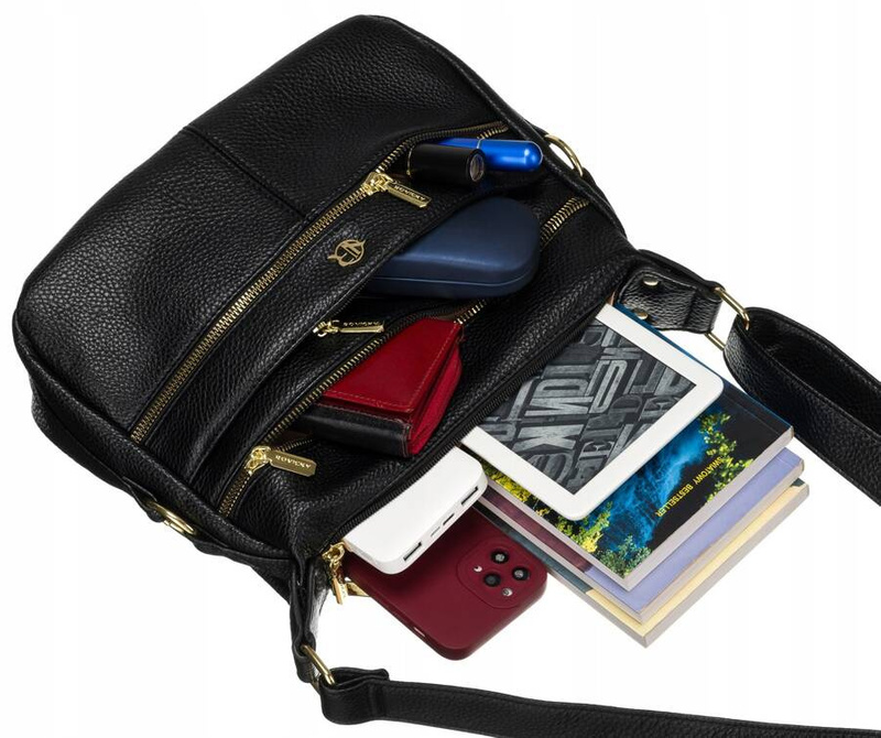 Damska listonoszka ze skóry ekologicznej w beżowym kolorze na długim pasku - Rovicky