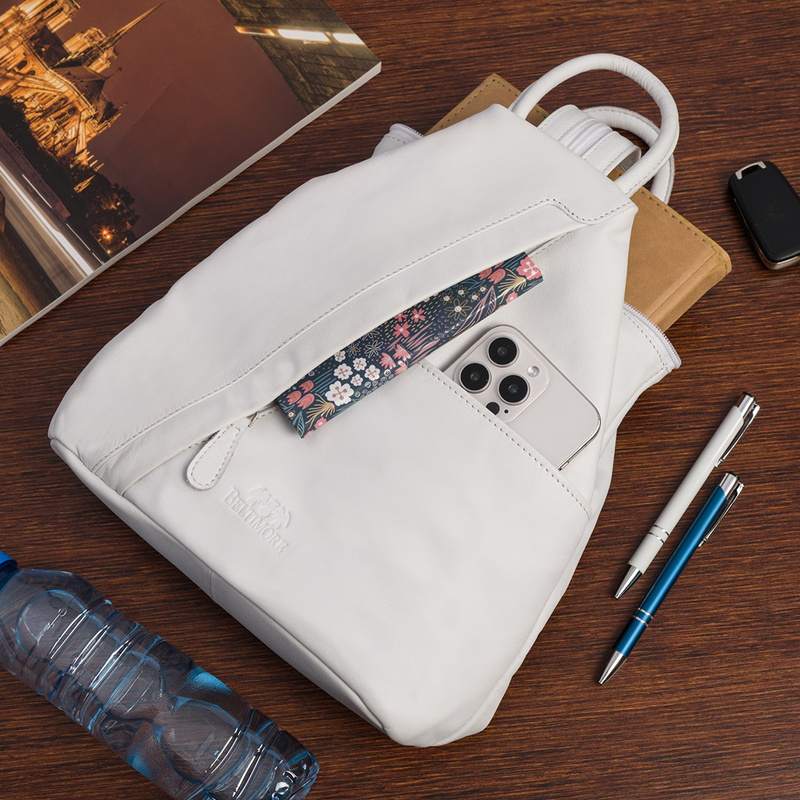 Plecak damski włoski plecaczek skórzany biały mały Beltimore T52