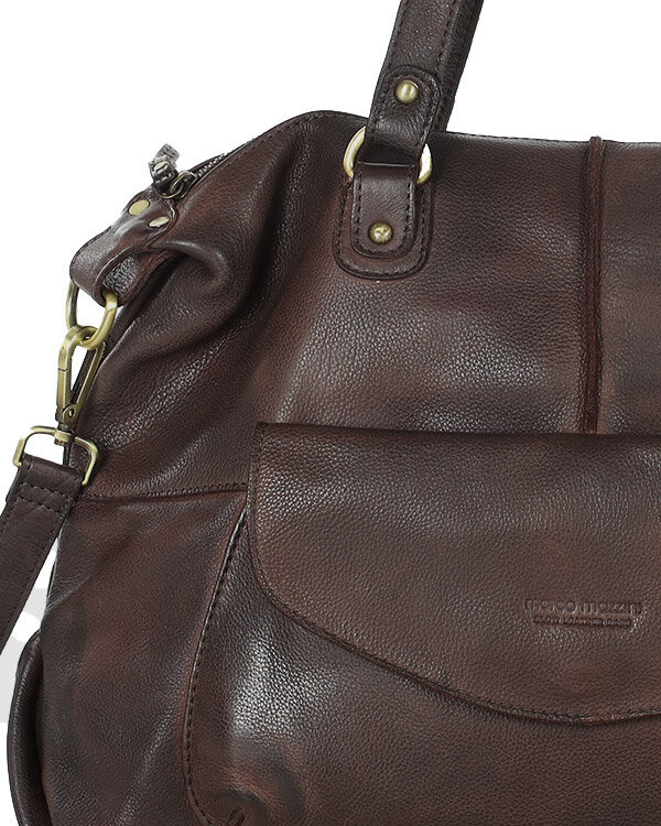 Shopper bag torebka skórzana A4 do pracy - MARCO MAZZINI ciemny brąz
