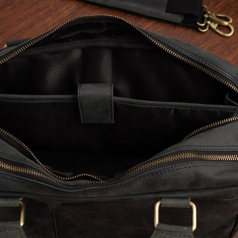 Duża solidna skórzana torba Beltimore na laptopa dokumenty czarna nubuk M88