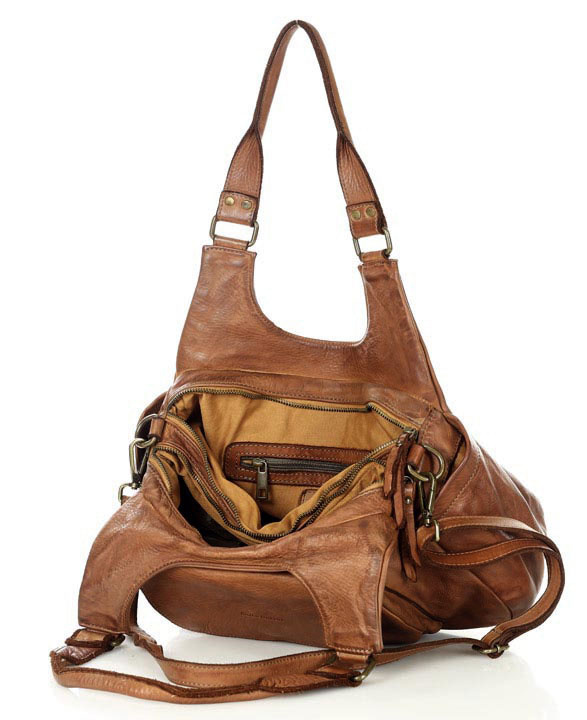 Włoska torebka skórzana z kieszenią z przodu retro bag handmade - MARCO MAZZINI czekoladowy brąz