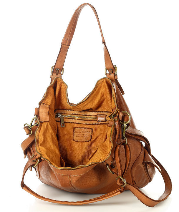 MARCO MAZZINI Miejska torba skórzana z regulowaną rączką old leather handmade camel
