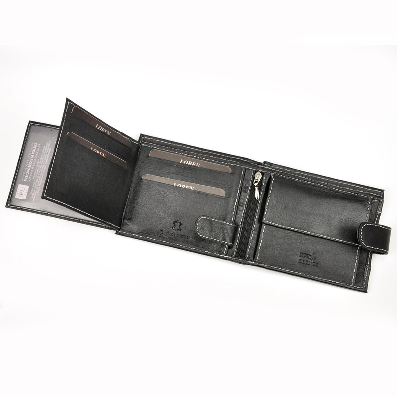 Loren męski portfel skóra naturalna rozbudowany zamykany na zatrzask RFID