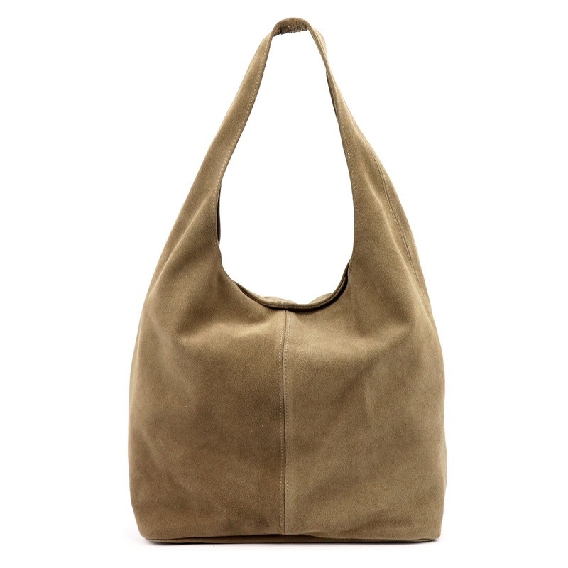 Vera Pelle damska duża torebka na ramię skóra naturalna zamszowa shopperbag