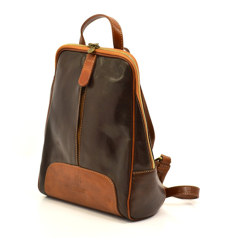 Florence Miejski Damski plecak skóra naturalna z kieszeniami na suwak