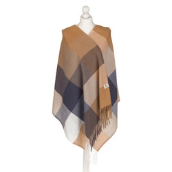 Duży szalik brązowo-beżowy damski w kratę - Peterson