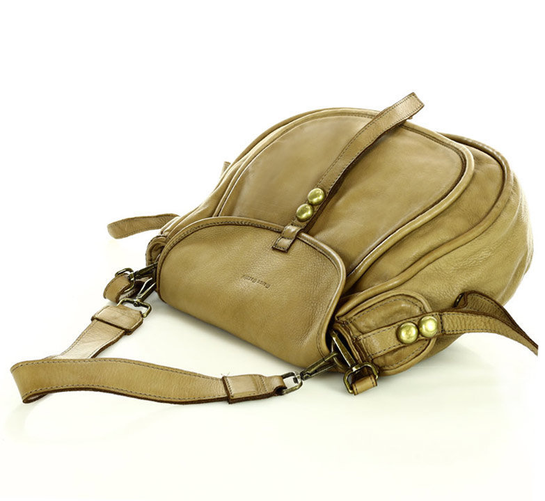 Marco Mazzini Torebka classic saddle bag ze skóry naturalnej na ramie beż taupe