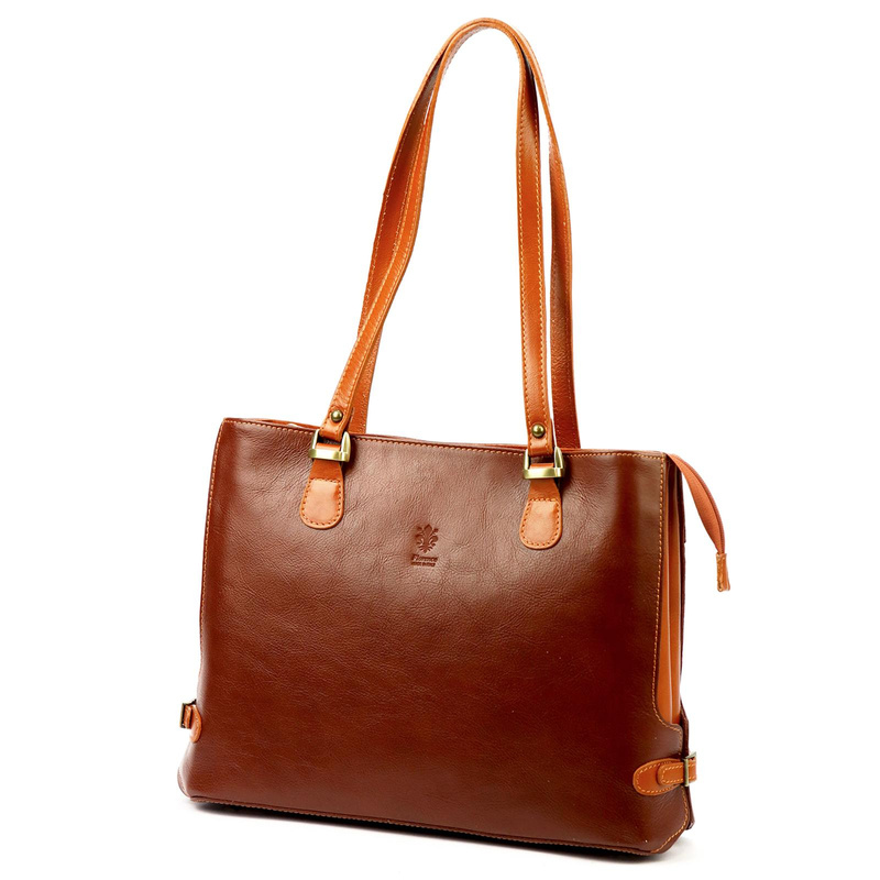 Skórzana elegancka shopperbag pojemna na ramię z kieszeniami Florence