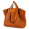 Torba damska pleciona shopper & shoulder leather bag - MAZZINI brąz karmel