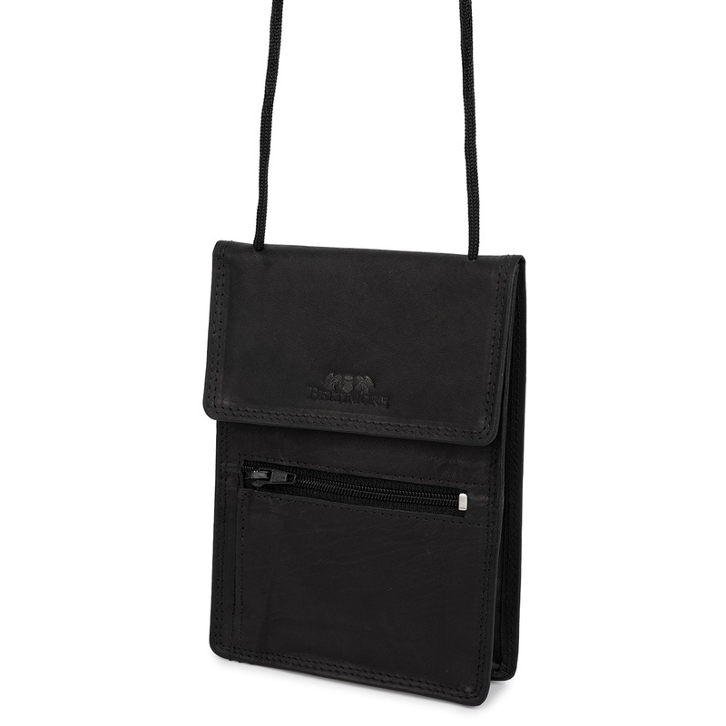 ETUI saszetka PASZPORTÓWKA na szyję dokumenty skórzana podróżna czarna Beltimore D78