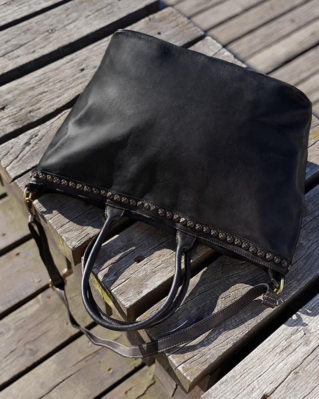 Duża torebka skórzana oversize style shopper bag - MARCO MAZZINI czarny