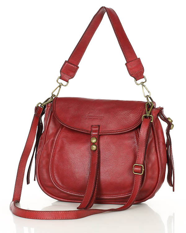 Marco Mazzini Torebka classic saddle bag ze skóry naturalnej na ramie czerwony