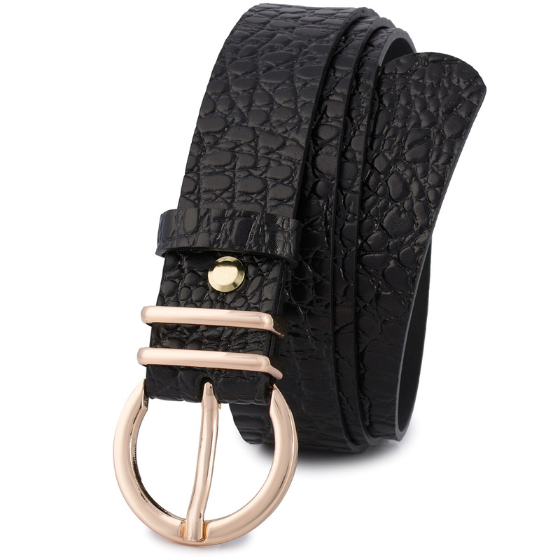 Skórzany pasek damski do spodni sukienki skóra croco czarna 3 cm Beltimore E55 : Kolory - czarny, Rozmiar pasków - r.80-95 cm