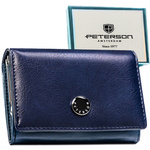 Poziomy portfel damski ze skóry naturalnej i ekologicznej w granatowym kolorze z systemem RFID - Peterson