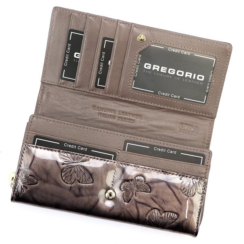 Gregorio damski portfel klasyczny podłużny duża portmonetka lakierowana