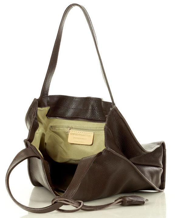Modna torebka damska skórzany shopper bag - MARCO MAZZINI Portofino Max ciemny brąz caffe