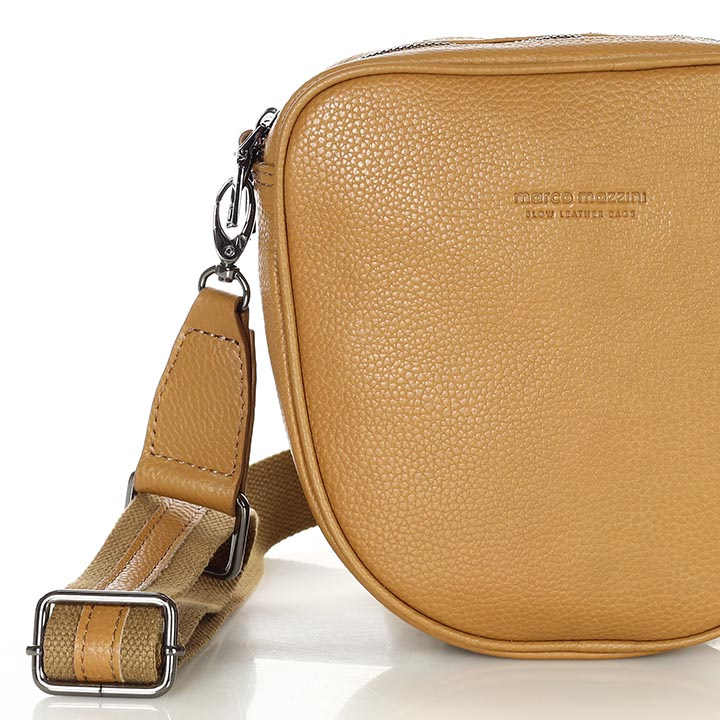 Torba skórzana na dwa zamki crossbody camera bag - MARCO MAZZINI brąz ciemny