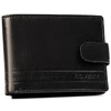 Duży, skórzany portfel męski w czarnym kolorze wyposażony w system RFID, zamykany zatrzaskiem - Rovicky