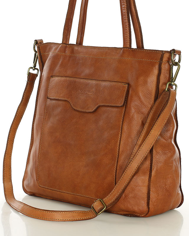 Torba shopper brązowa camel z kieszeniami skóra naturalna – MARCO MAZZINI