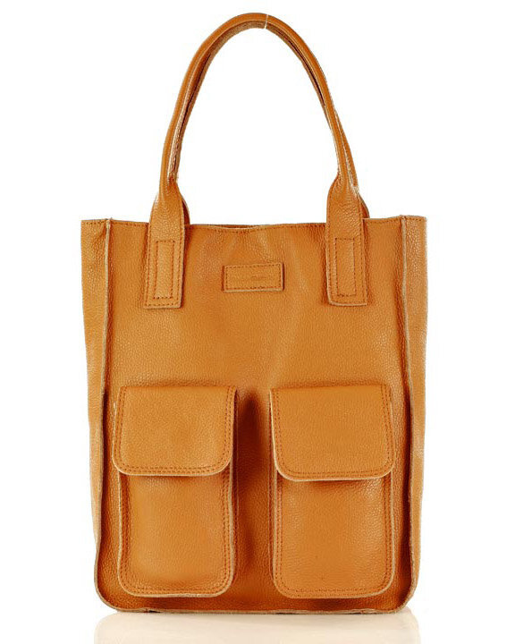 Torebka skórzany shopper bag z kieszeniami - MARCO MAZZINI Ravenna brąz camel
