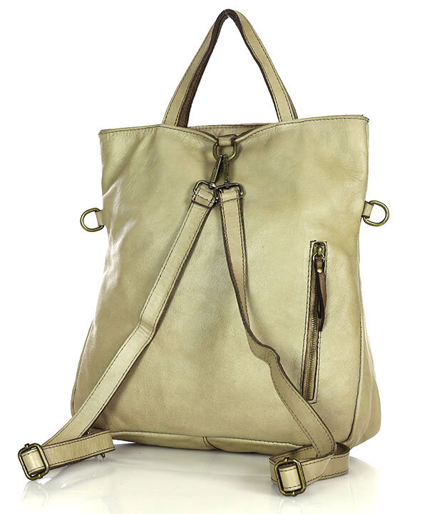 Skórzana torebka plecak z kieszenią z przodu - MARCO MAZZINI beż taupe