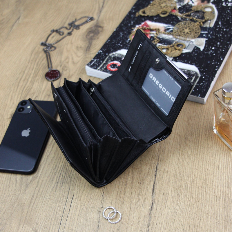 Gregorio Damski skórzany portfel skóra krokodyla portmonetka lakierowana