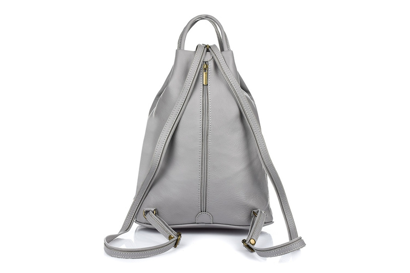 Włoski Plecak Skórzany damski mały Vera Pelle jasno-szary T52