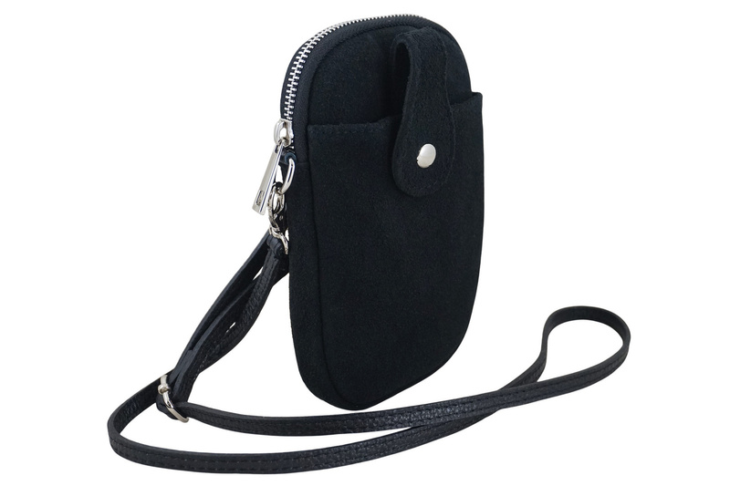 Etui na telefon ze skóry zamszowej - Czarne