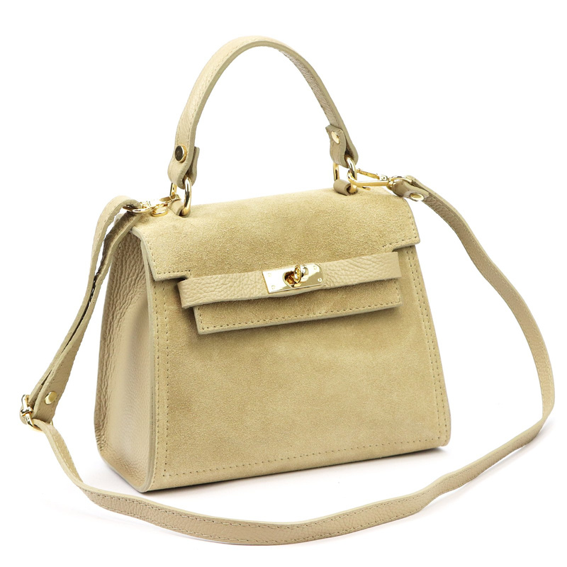 Vera Pelle Torebka Skórzana Kuferek Damski Zamsz Listonoszka Mała