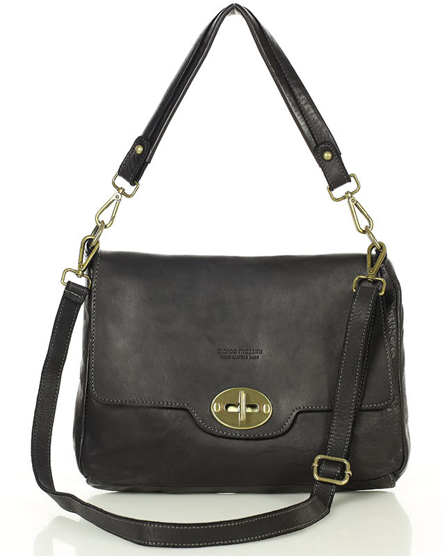 Legendarna torebka skórzana na ramię 2 w 1 genuine lether - MARCO MAZZINI czarna