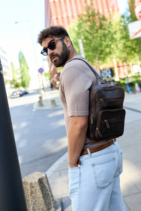 Plecak skórzany saszetka przez ramię crossbody modna 2-komorowa Beltimore N25