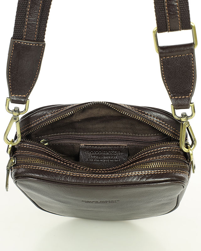 Torba skórzana na dwa zamki crossbody camera bag - MARCO MAZZINI brąz ciemny