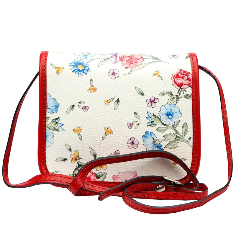 Skórzana damska listonoszka torebka przez ramię w kwiaty Gregorio