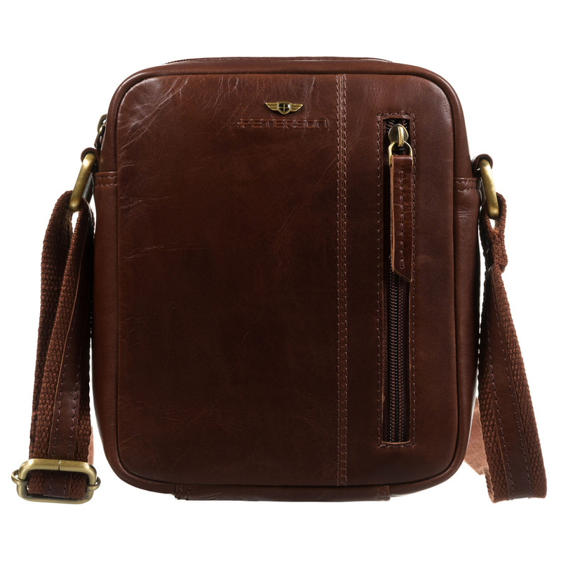 Brązowa listonoszka męska ze skóry naturalnej zamykana suwakiem - Peterson