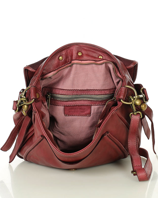 Marco Mazzini Torebka classic saddle bag ze skóry naturalnej na ramie bordowa