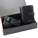 Pierre Cardin męski pasek do spodni i portfel zestaw ze skóry naturalnej