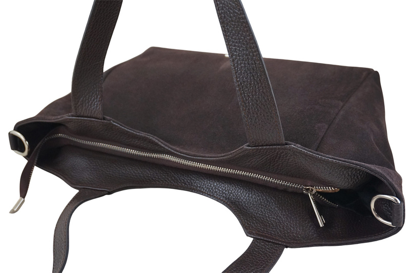 Torebka damska zamszowa typu worek - Brązowa ciemna