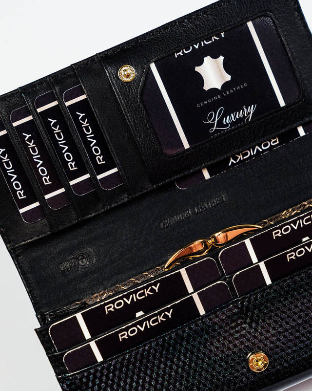 Skórzany damski portfel Rovicky 8801-SBRN RFID