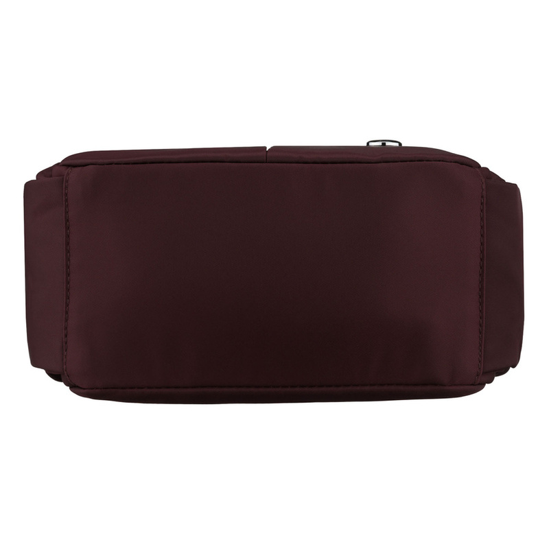 Bordowa listonoszka damska z poliestru zawieszona na szerokim pasku, dwukomorowa - Peterson