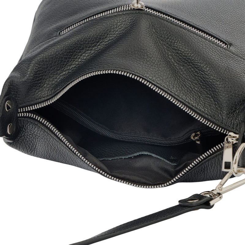 Skórzana torebka z zamszowym akcentem - Czarna