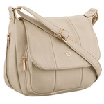 Pojemna, beżowa torebka damska na ramię z kieszeniami - Rovicky