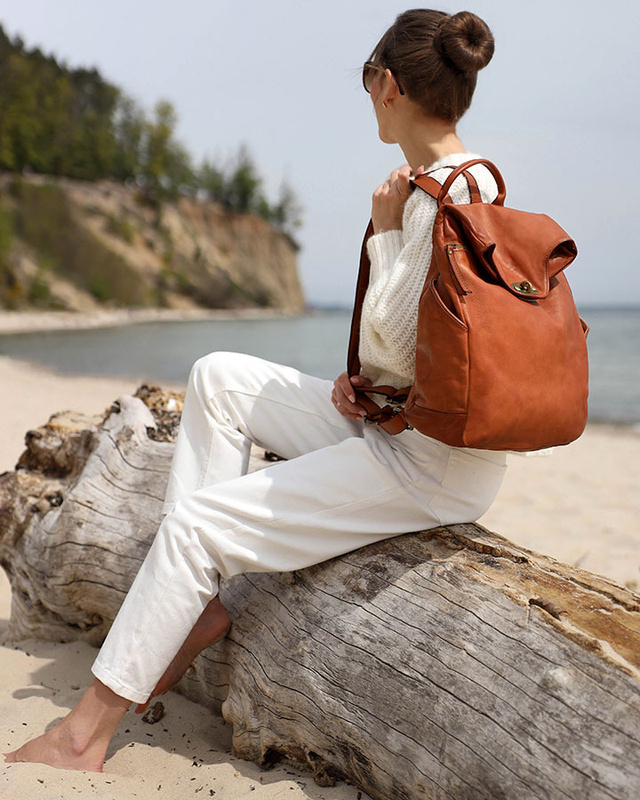 MARCO MAZZINI Duży akademicki plecak old pelle travel big brąz camel