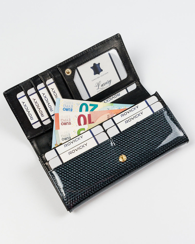 Rovicky klasyczny podłużny portfel duży skóra naturalna lakierowana RFID