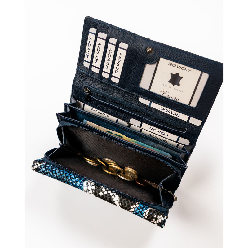 Podłużna portmonetka Stylowy damski portfel ze wzorem skóry węża Cavaldi